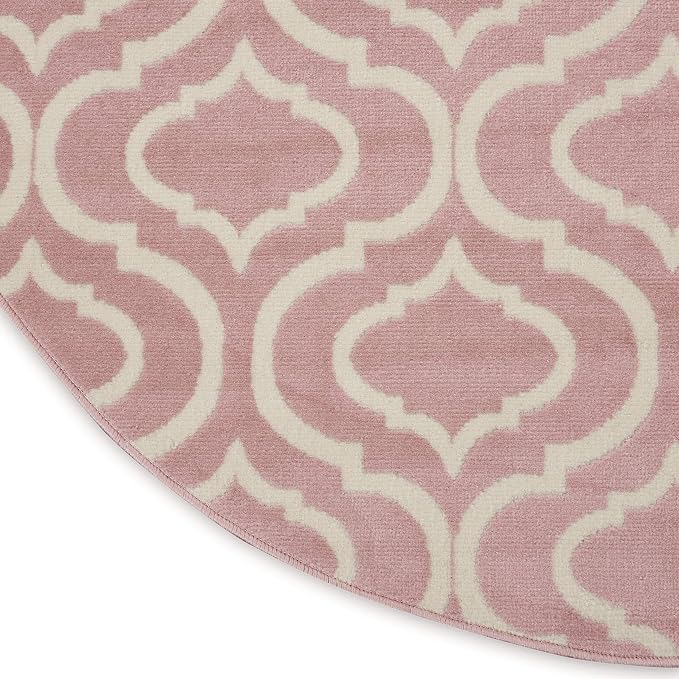 Nourison Home Jubilant Trellis Pink 8' x Round Area-Rug, Easy-Cleaning, Non Shedding, Bed Room, Living Room, Dining Room, Kitchen (8 Round)