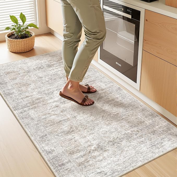 2x4 Rug Runners for Hallways Non Slip,Taupe | Washable Rugs for Kitchen,Entryway,Bedroom,Bathroom,Nursery Room,Thin,Soft Runner Rug,Stain Resistant Indoor Carpet