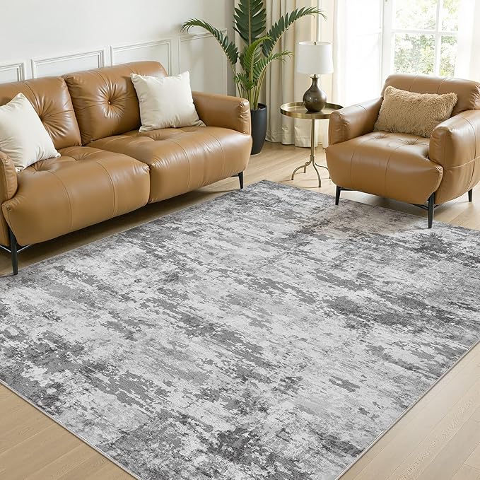 6x9 Area Rug, Non Slip Low Pile Washable Large Rug for Living Room | Soft Modern Abstract Carpet, Stain Resistant Kid & Pet Friendly, Made for Dining Room, Nursery, Home Office - Dark Gray