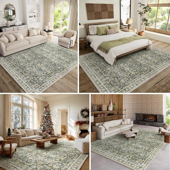 Washable Rugs for Living Room: 8x10 Area Rugs for Bedroom Ultra Soft Non-Slip Stain Resistant Vintage Boho Large Carpet for High-Traffic Dining Room - Farmhouse Decor