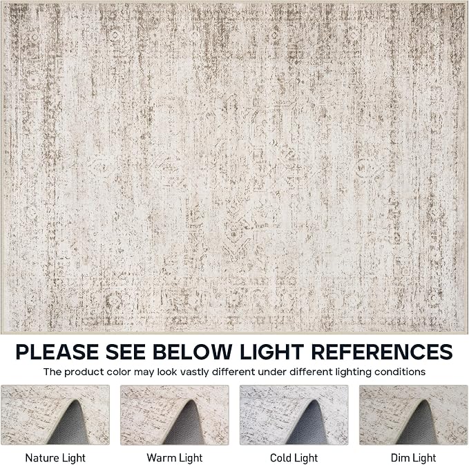 9x12 Area Rugs for Living Room Rug Washable: Modern Large Rug for Dining Room Bedroom Carpet Non Slip 9 by 12 Indoor Abstract Nursery Home Office Beige Ivory