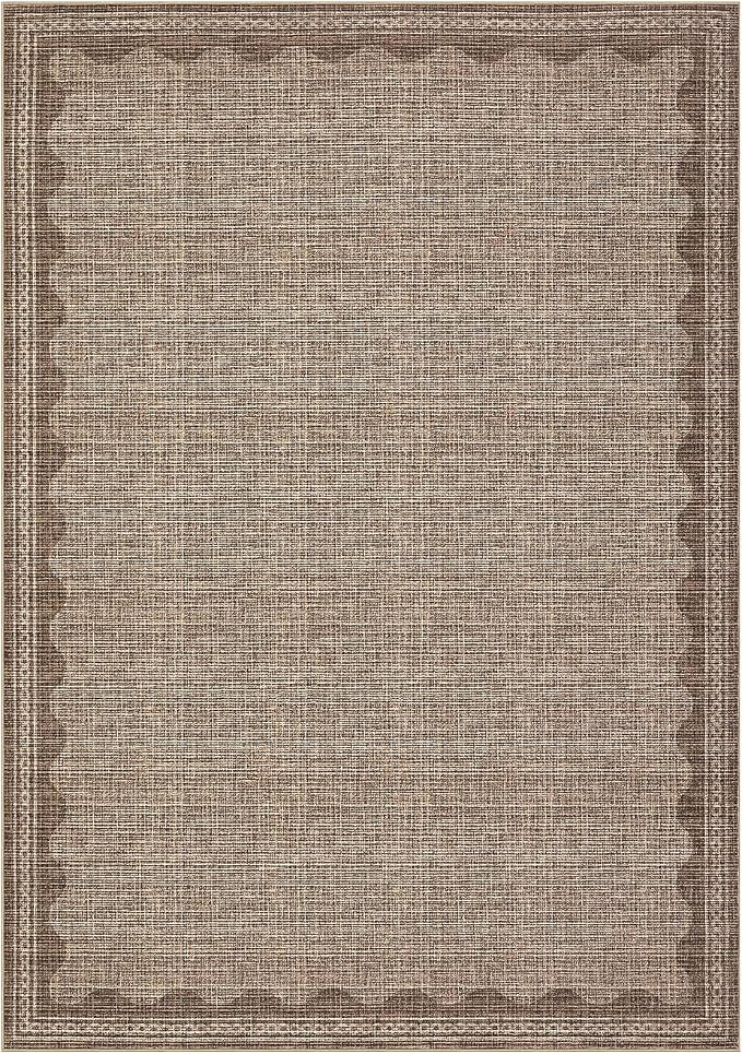5x7 Scalloped Area Rugs Coffee Washable Living Room Bedroom Rug | Solid Tan Rug for Bedroom Girls, Non Slip Throw Carpet With Rubber Back, Soft Dorm Nursery Scalloped Rugs for Dining Room
