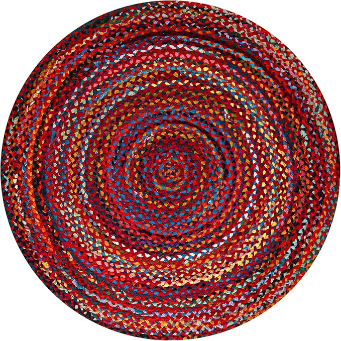 Chindi Rug - 3 Ft Round Rug, Woven Multicolor, Bohemian, Recycled Cotton Colorful Braided Rugs for Living Room, Farmhouse, Bedroom, Dining Room, Classroom, Hallway - Small Round Rugs 3 Feet