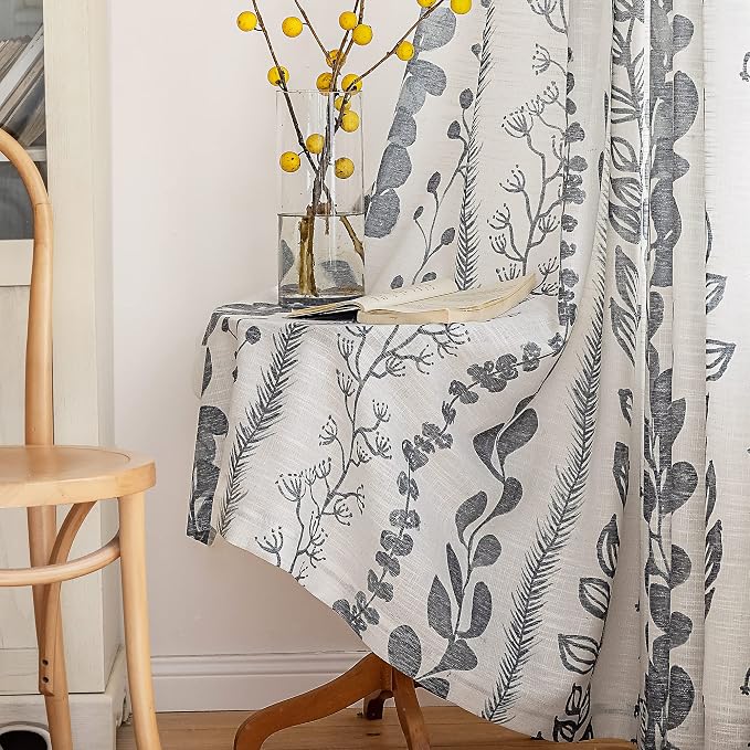 MEETSKY Curtains 63 Inches Long Boho Linen Style Curtains for Living Room Semi-Sheer Back Tab Farmhouse Drapes Light Filtering Bohemian Rod Pocket Window Curtain, 50” Wide Each Panel, 2 Panels