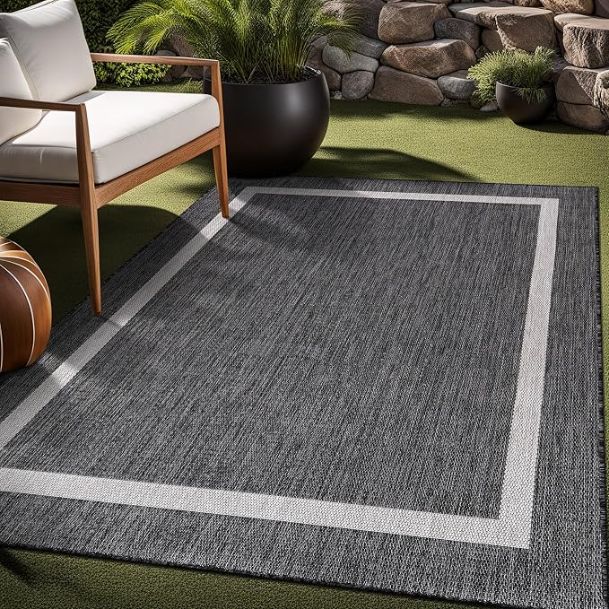 Luul Home Bordered Outdoor Rug 6x9 Washable Outside Carpet for Indoor Patio Porch Waterproof Easy Cleaning Non Shedding Area Rugs Gray 6 x 9