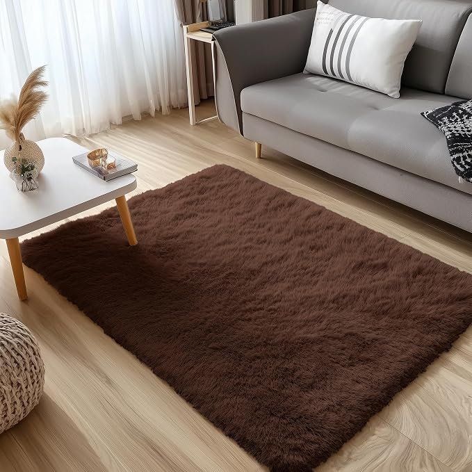 OLANLY 3x4 Machine Washable Accent Rug, Soft Fluffy Shaggy Area Rug for Bedroom, Living Room, Indoor Floor Carpet for Kids, Nursery, Home Decor, Coffee