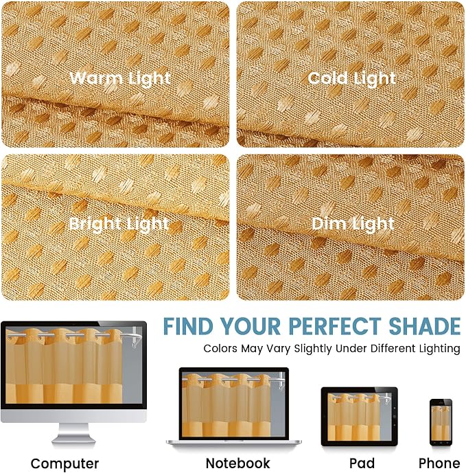 EUTXL 256GSM Heavyweight Hotel Shower Curtain - Waffle Textured Heavy Duty Thick Fabric Shower Curtains for Bathroom,71W x 74H,Gold