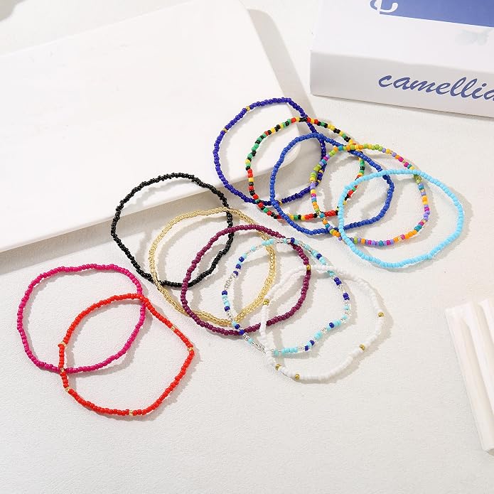 Beaded Anklets for Women Handmade Boho Beaded Ankle Bracelets Colorful Beads Foot Anklets for Women