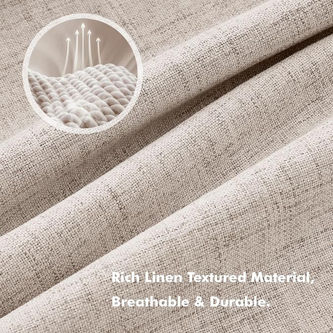 MIULEE 100% Blackout Linen Curtains for Bedroom 42 x 72 Inch Khaki 2 Panels | Thermal Insulated, Room Darkening Drapes for Living Room, Back Tab Rod Pocket Pinch Pleated, Solid Luxury Decor
