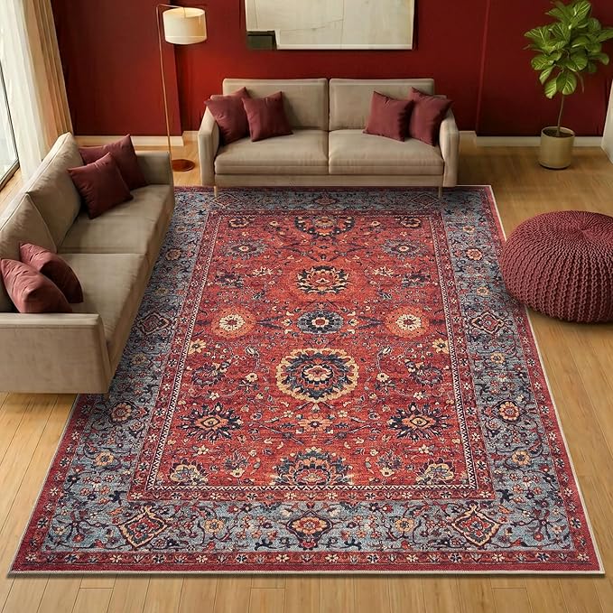 Keen Home Design 6x9 Rug - Machine Washable Area Rug with Non-Slip Backing, Ideal for Living Room, Dining Room, Bedroom - Vintage, Easy Clean, Durable, Low Pile Rug - (6' x 9')