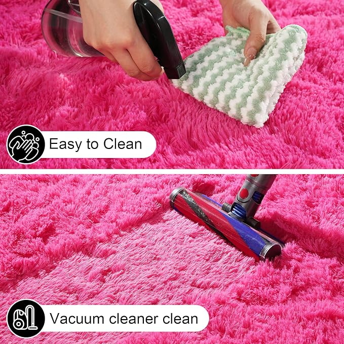 5x7 Area Rugs for Living Room, Large Fluffy Rugs for Bedroom, Fuzzy Shag Soft Non-Slip Carpet for Kids Girls and Boys Nursery Dorm Indoor Room Home Decor (5ft X 7ft, Hot Pink)