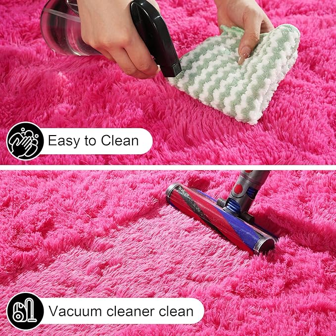 8x10 Area Rugs for Living Room, Large Fluffy Rugs for Bedroom, Fuzzy Shag Soft Non-Slip Carpet for Kids Girls and Boys Nursery Dorm Indoor Room Home Decor (8ft X 10ft, Hot Pink)