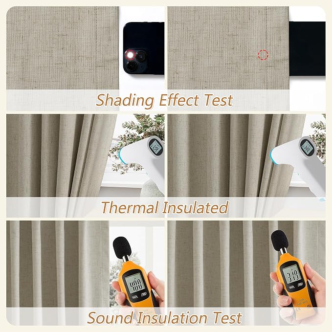 Guken 100% Blackout Linen Curtains for Bedroom 84 inches Long, Thermal Insulated Room Darkening Black Out Window Drapes for Living Room, Back Tab Rod Pocket 2 Panels Set,Grey Flax,52x84