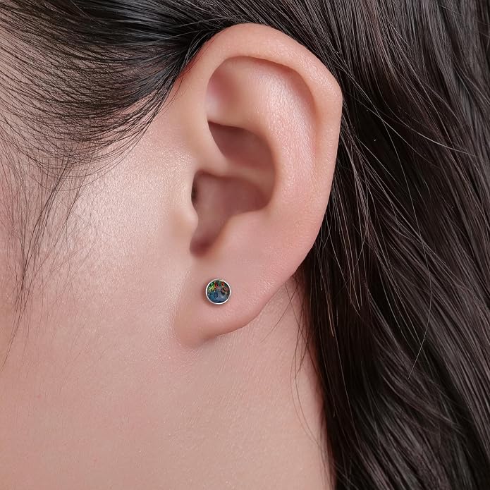 limerencia 18G Titanium Body Piercing Jewelry, G23 Hypoallergenic Flat Back Opal Internally Threaded Tragus Helix Cartilage Conch Medusa Nose Stud Earrings for Women Men(Silver,4MM Black)