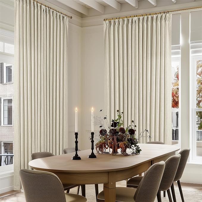 Extra Wide Pinch Pleat 100 x 102 Inch Linen Semi Sheer Curtains 1 Panel | Neutral Beige, for Living Room Patio Glass Sliding Door Dining Bedroom Large Window, Light Filter, Pinch Pleated W100xL102