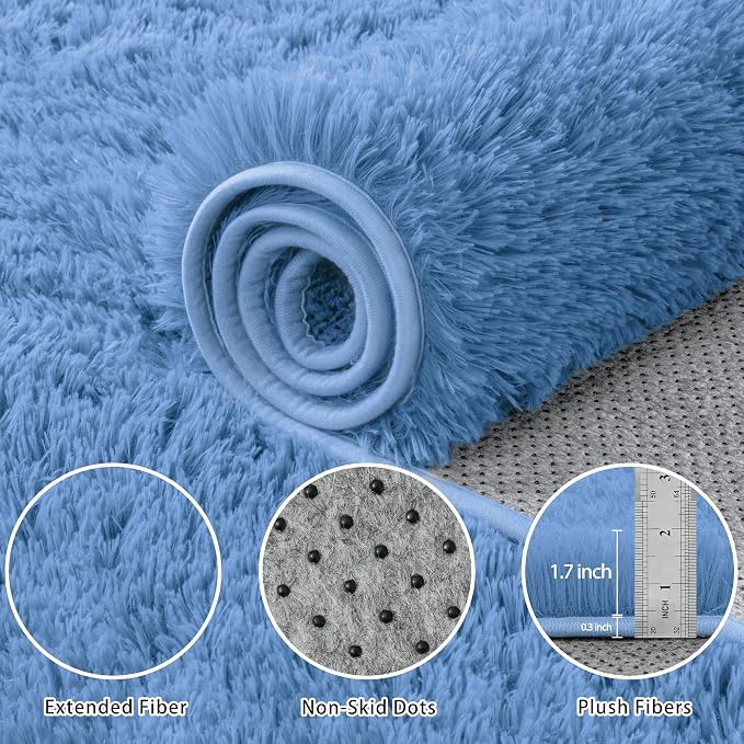 8x10 Area Rug for Living Room:Ultra Soft Fluffy Shag Navy Blue Rugs,Large Fuzzy Plush Indoor Non Slip Carpet Washable Rug for Bedroom Kids Nursery Office Dorm Modern Decor(Cobalt Blue 8'x10')