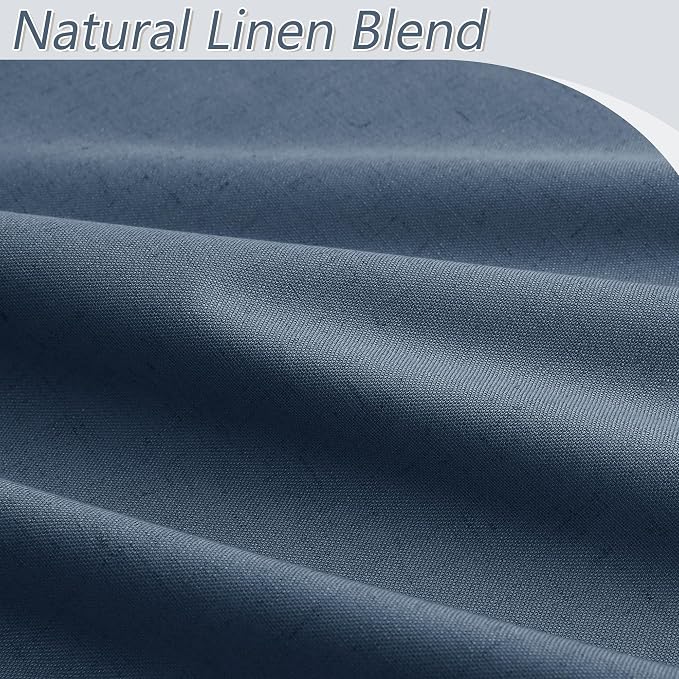 Guken 100% Blackout Curtains 90 Inch Length 2 Panels Set for Living Room Bedroom Back Tab Thermal Insulated Black Out Linen Drapes Room Darkening Window Curtains 90 Inches Long,Denim Blue