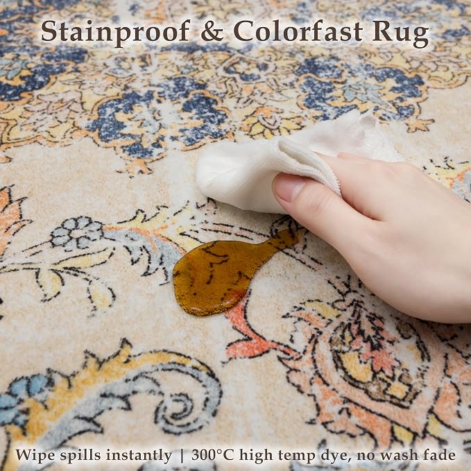Ruaruarug Area Rug 8'×10', Non Slip Machine Washable Ultra Soft Stain & Fade Resistant, Pet & Kids Friendly, for Living Room/Bedroom/Kitchen/Classroom, Navy Brown