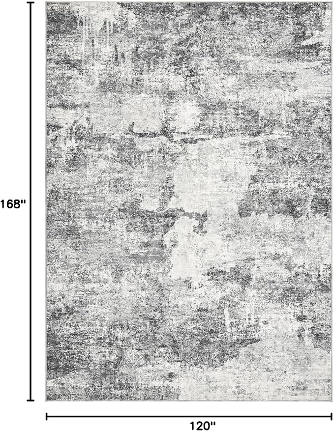 DMOYEST 10x14 Area Rug for Living Room, Washable & Non Slip Large Indoor Carpet, Kid & Pet Friendly Soft Thin Low Pile Abstract Rug for Bedroom and Office - Grey