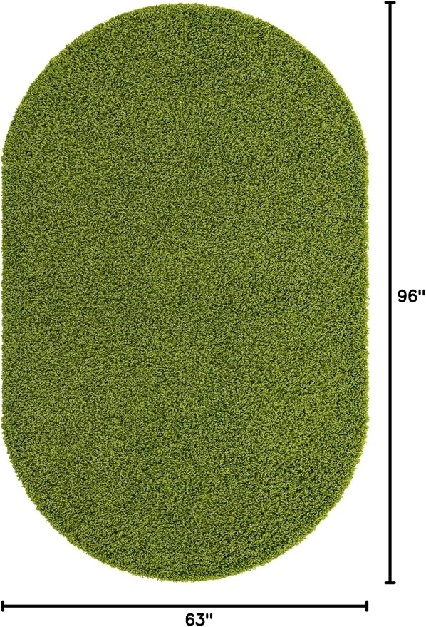 Unique Loom Solid Shag Collection Area Rug (5' 3" x 8' Oval, Grass Green)