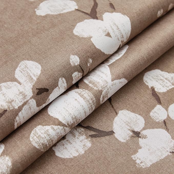 FMFUNCTEX 100% Blackout Brown Floral Curtains 96 Inch Grommet 2 Panels | Black Out Drapes,Thermal Insulated Cottage Farmhouse, Blossom Patterned Extra Long Curtain for Bedroom, Living Room Darkening