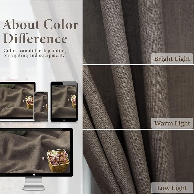 96 Inch Long Dark Brown Living Room Curtains for Window Treatments Back Tab Elegant Modern Farmhouse Style Light Soft Linen Sheer Bedroom Curtains & Drapes 96 Length 2 Panel Sets Chocolate Cappuccino