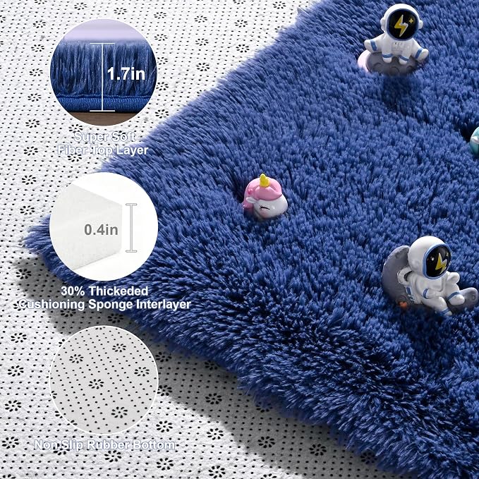 Fluffy Rugs for Living Room: Dusty Blue Soft Shag Rug for Bedroom, Large Fuzzy Plush Indoor Carpet Non Slip Modern Rug for Nursery Kids Room Dorms Office Home Decor, 7x10 Feet