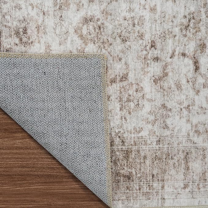 Washable Rug 10x14 Area Rugs for Living Room,Ultra Soft Rugs for Bedroom/Dining Room/Conference Room Indoor - Non Slip Carpet Distressed Floor Home Office Decor 10x14 Beige Brown