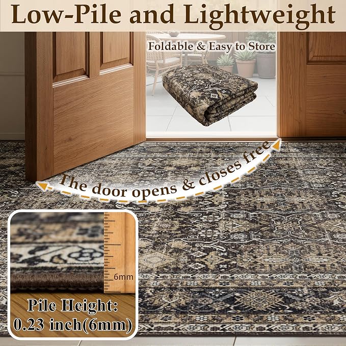 Ruaruarug Area Rug 5'×7', Non Slip Machine Washable Ultra Soft Stain & Fade Resistant, Pet & Kids Friendly, for Living Room/Bedroom/Kitchen/Classroom, Copper