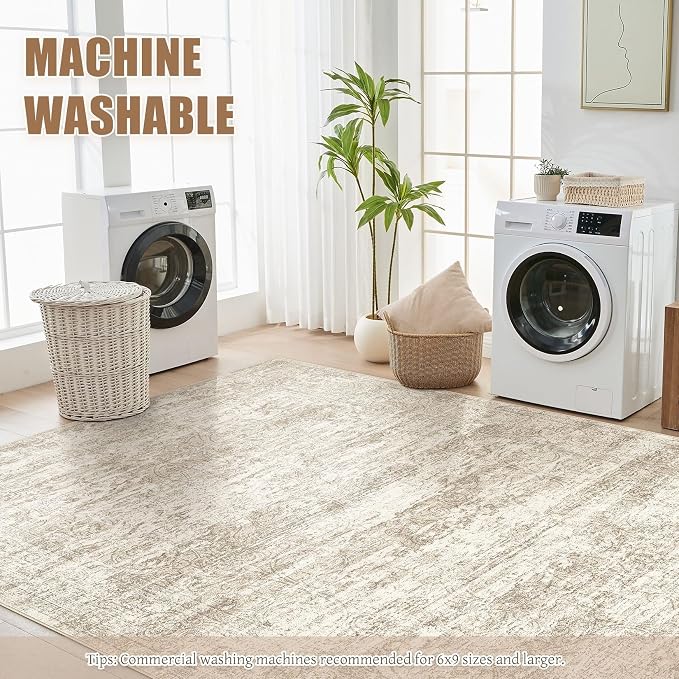 DMOYEST Area Rug Living Room Rugs - 10x14 Abstract Large Soft Indoor Washable Rug Neutral Modern Low Pile Carpet for Bedroom Dining Room Farmhouse Home Office - Vintage Beige