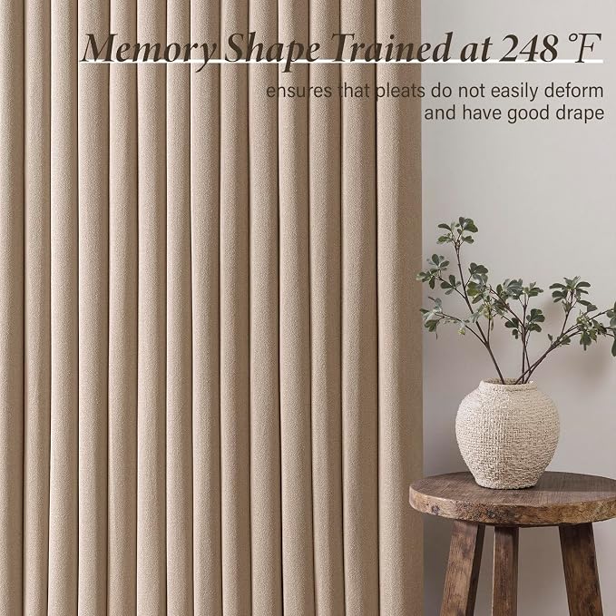MIULEE Pinch Pleated Thick Linen Curtains 84 Inch 4 Panels Set Back Tab Memory Trained Pinch Pleat Semi Sheer Light Filtering Privacy Curtain Let Light in Window Drapes for Living Room Bedroom Taupe