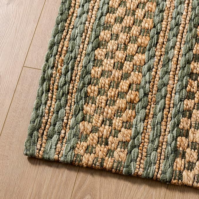 Martha Stewart X SAFAVIEH Collection Area Rug - 5' x 8', Natural & Green, Handmade Wool & Jute, Ideal for Living Room, Bedroom, Dining Space (MSR9528Y)