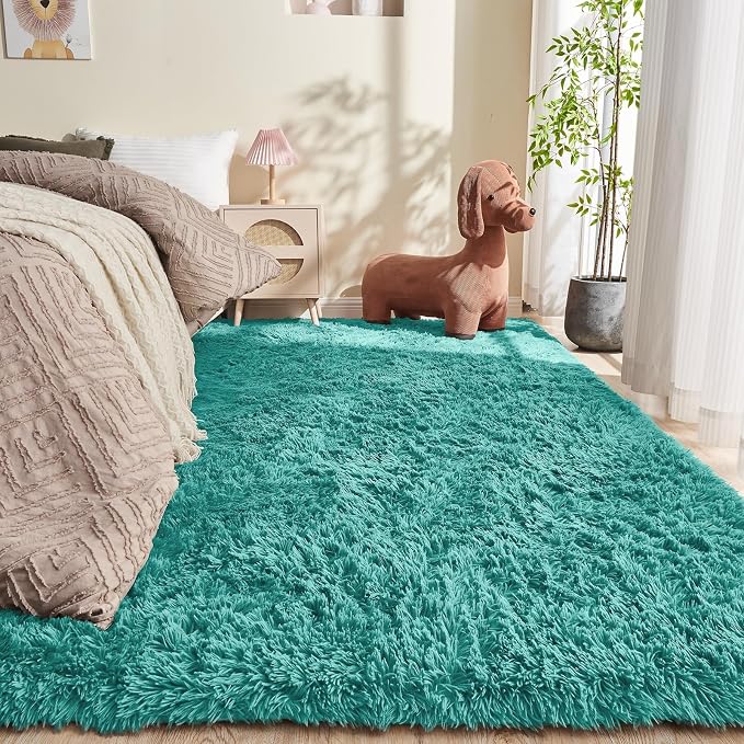 OPPODREAM 9x12 Teal Rugs for Bedroom, Ultra-Soft Fluffy Area Rugs for Living Room, 9 x 12 Shag Carpet for Nursery, Kids, Girl, Boy, Baby, Plush, Fuzzy, Shaggy, Cute Home Decor