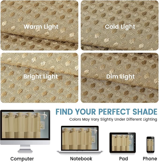 EUTXL Heavyweight Beige No Hook Shower Curtain with Snap in Liner,256GSM Waffle Weave Shower Curtains for Bathroom,71W x 74H