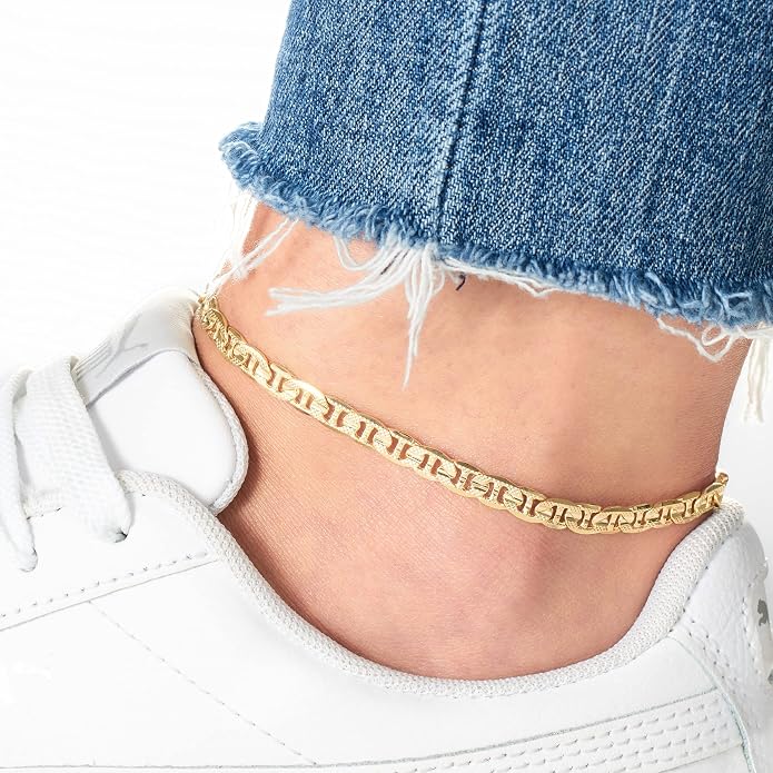 Barzel 18K Gold Plated Pave Mariner Anklet For Women - Made In Brazil