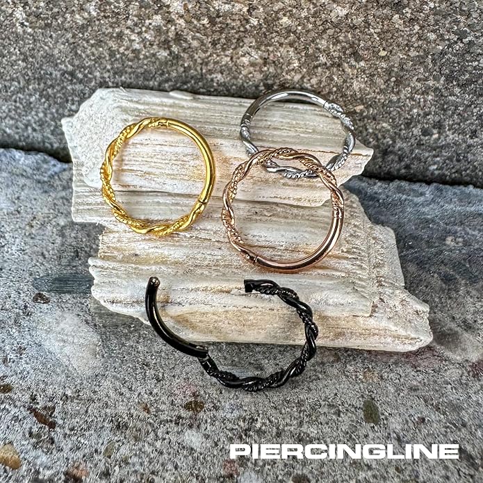 PIERCINGLINE Segment Ring Clicker double twisted Surgical Steel Piercing for nose, septum, ear, helix or tragus - stylish colors and sizes – nose ring hoop tragus hoop helix earrings hoop