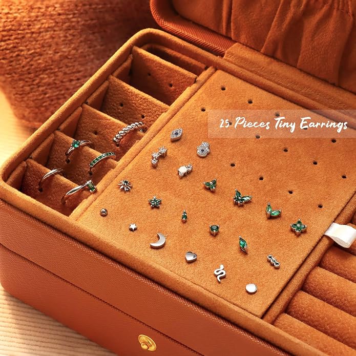 KRFY 25Pcs/17 Pairs Hypoallergenic Surgical Steel Earrings for Sensitive Ears 14K Gold Plated Flat Back Cartilage Earrings for Women Men Screw Back Flatback Stud Hoop Earring Set for Multiple Piercing