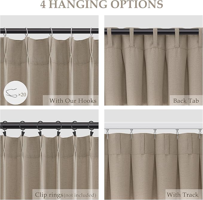 Aersas Light Taupe Pinch Pleat Linen Curtains 63 Inch Length 2 Panels Set for Bedroom Dinging Room Semi Sheer Boho Farmhouse Neutral Window Curtains 63 Inches Long for Living Room Nursery 40x63