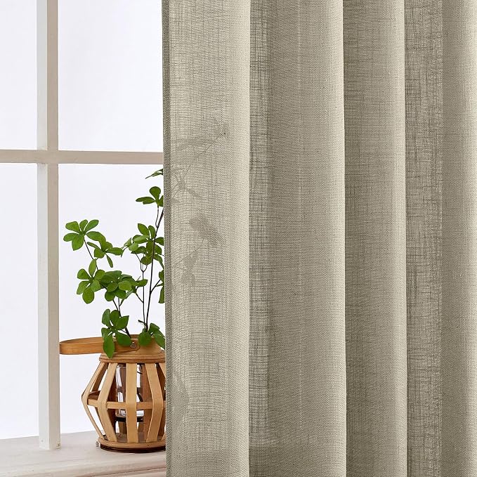 MIULEE Oatmeal Linen Curtains 108 Inch Long 2 Panels for Bedroom Living Room, Soft Thick Linen Textured Natural Window Drapes Semi Sheer Light Filtering Back Tab Rod Pocket Burlap Look Decor