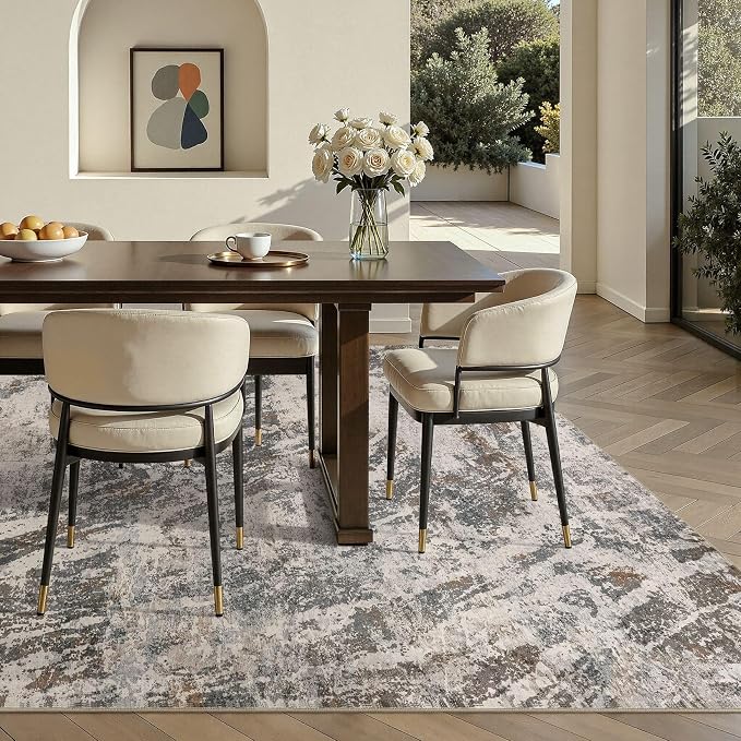 DMOYEST Area Rug Living Room Rugs - 6x9 Large Soft Indoor Neutral Modern Abstract Low Pile Washable Rug Carpet for Bedroom Dining Room Farmhouse Home Office-Dark Brown/Grey