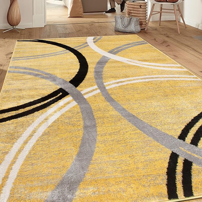 Rugshop Wavy Circles Jute Backing Living Room Area Rug Yellow 7'10" x 10'2"