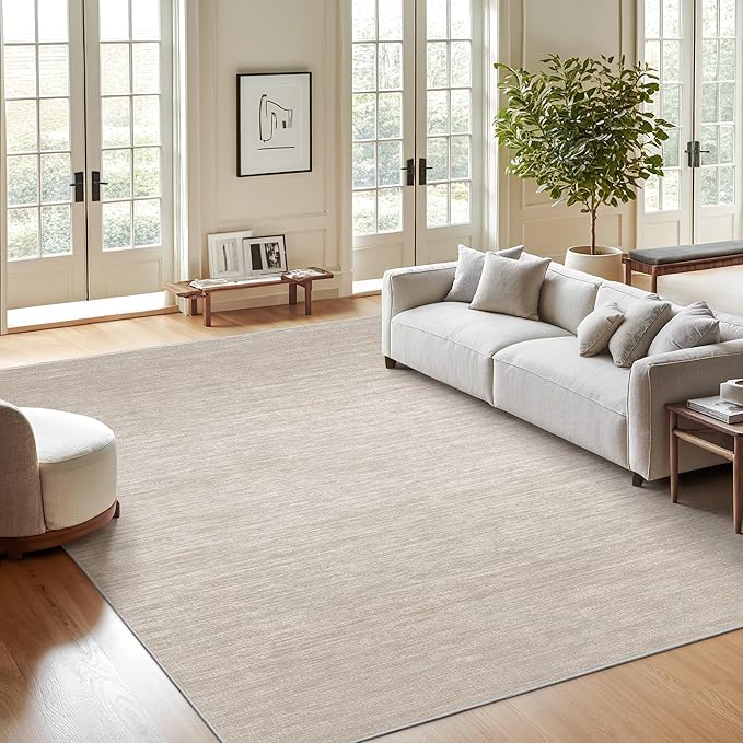 Valenrug Washable Rugs 9x12 - Stain Resistant Area Rugs 9x12 Living Room, Non Slip Backing Gradient Printed Rugs for Bedroom, Foldable Machine Washable Area Rug(9'x12', Beige)