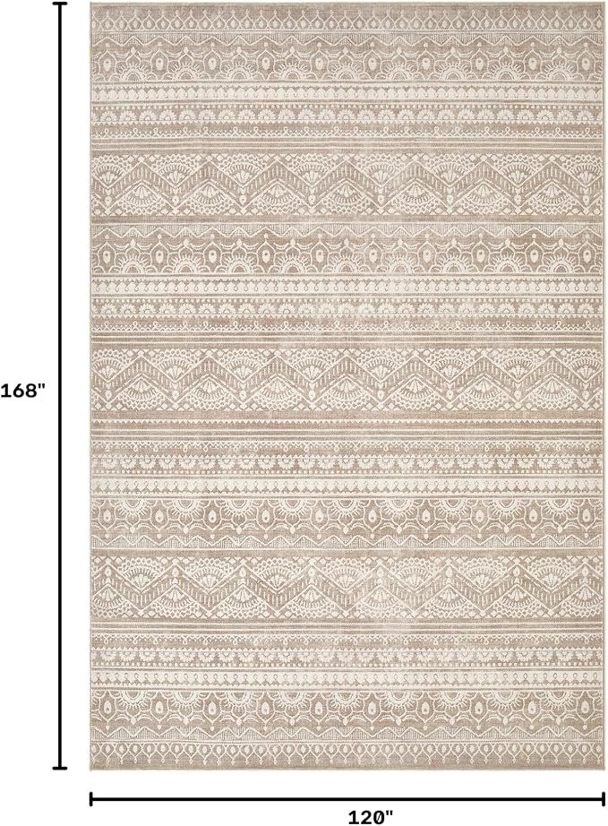 Tortania Area Rug Living Room Rugs - 10x14 Washable Large Soft Neutral Boho Moroccan Bohemian Farmhouse Rug Indoor Floor Carpet for Bedroom Under Dining Table Home Office Decor - Light Brown