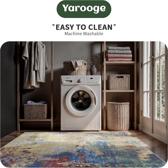 8x10 Rugs for Living Room - Modern Abstract Washable Rug, Ultra Soft Non Slip Low Pile Large Rugs, Floor Carpet for Bedroom Dining Room Office Laundry Nursery Home(Multi-Colorful)