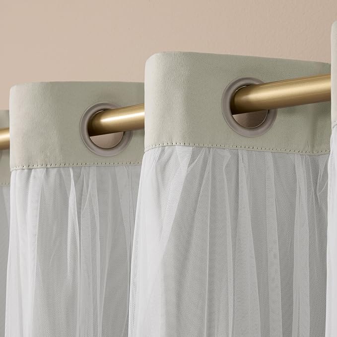 TOWN & COUNTRY LUXE Talia Double Layer Indoor Curtains, Sheer and Room Darkening Blackout, Grommet Top, Energy Efficient, 2-Pack Set, 52"x84", Cloud Grey