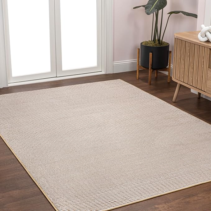 JONATHAN Y Cole Pinstripe High-Low White/Gold Indoor Area Rug, 8x10, Modern, Minimalist, Easy-Cleaning for Living Room, Bedroom, Kitchen, Pet Friendly, Non-Shedding (CAR101D-8)