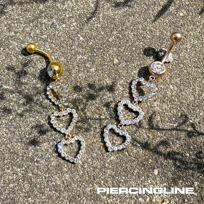 PIERCINGLINE Surgical Steel Belly Button Ring 3 Crystal Hearts - Belly Piercing Navel Piercing Jewelry in 3 stylish colors