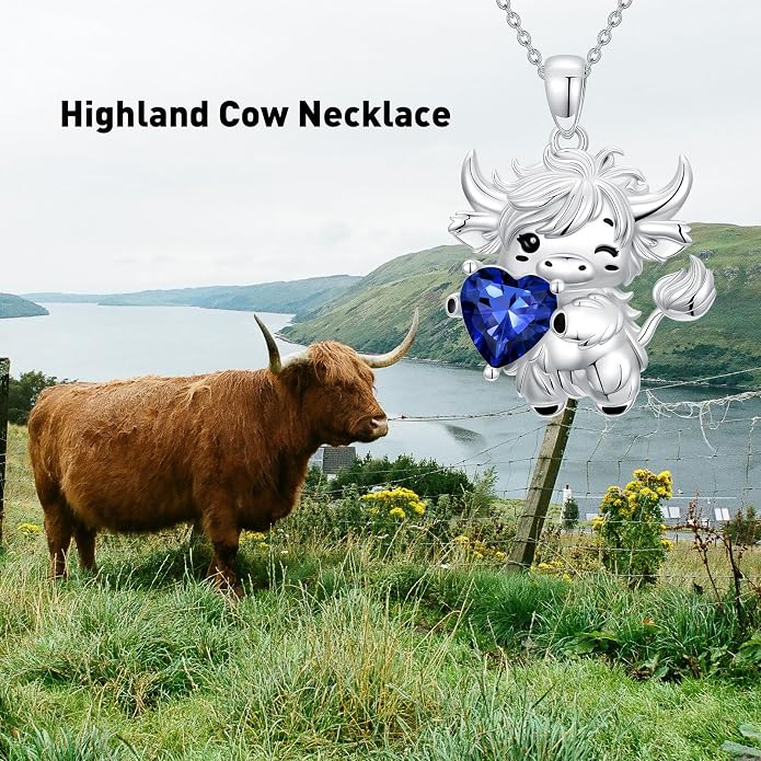 PELOVNY Teddy Bear Necklace for Women 925 Sterling Silver Bear/Highland Cow/Fox/Cat/Axolotl Birthstone Necklace Christmas Birthday Jewelry Gifts for Mom Daughter Wife Sister