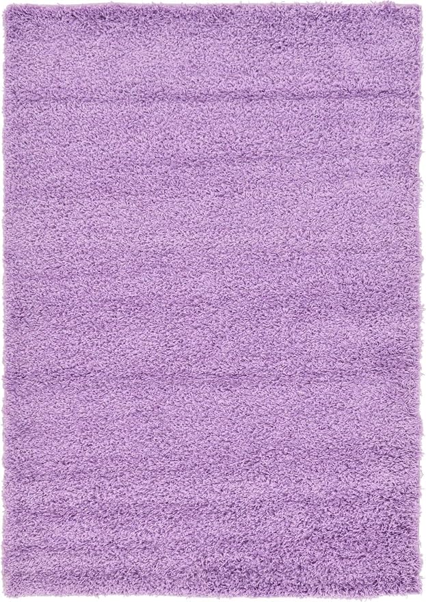 Unique Loom Solid Shag Collection Area Rug (4' 1" x 6' 1" Rectangle, Lilac) | Modern solid area rug for living room, bedroom & dining room. Stain-resistant, easy-care, kid & pet friendly
