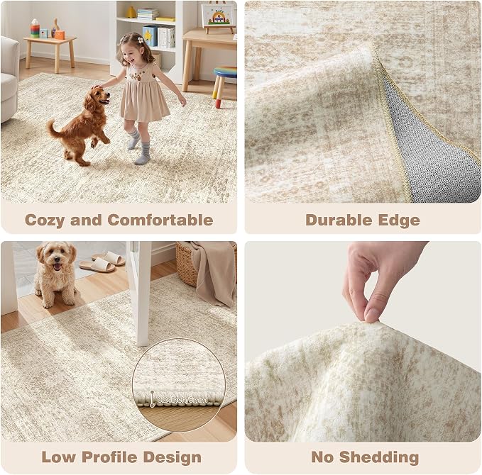 Kitchen Rugs Sets of 2, 2x3 2x4 Rug Runner,Beige | 2 Piece Washable Rug for Hallway,Entryway,Bedroom,Dining Room,Thin,Soft Runner Rug,Stain Resistant Indoor Carpet,Non Slip
